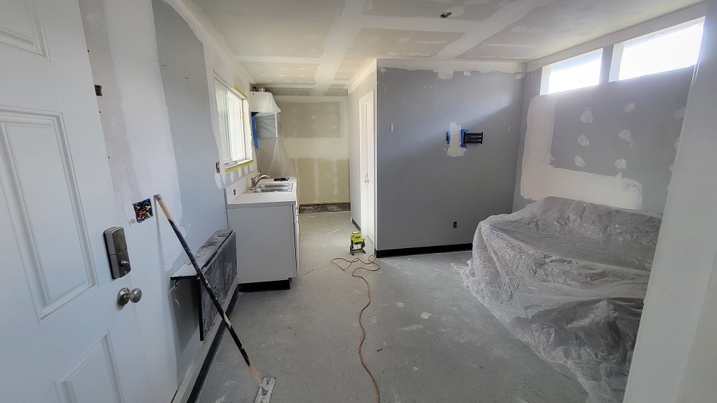 Interior ADU remodel with new drywall installation, electrical rough-ins.